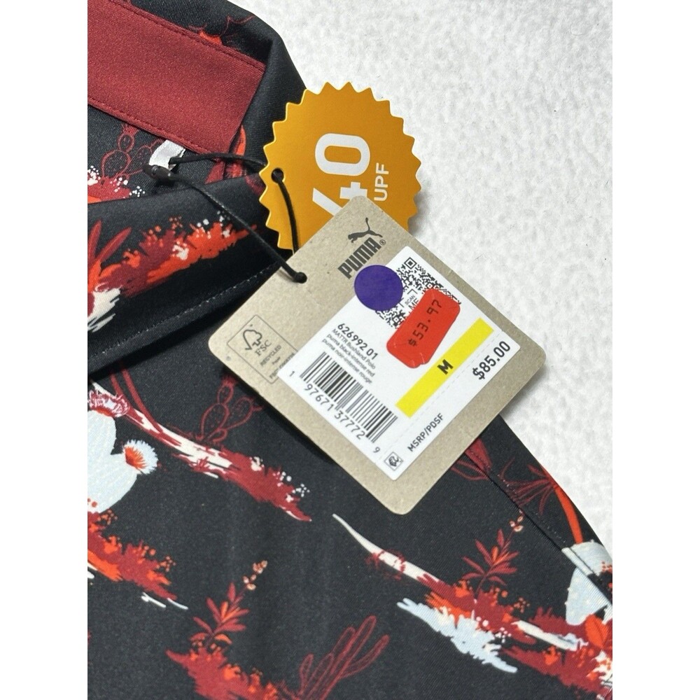 Puma MATTR Bushland Golf Polo Black Intense Red Mountains Desert Cactus NWT New - Picture 8 of 11